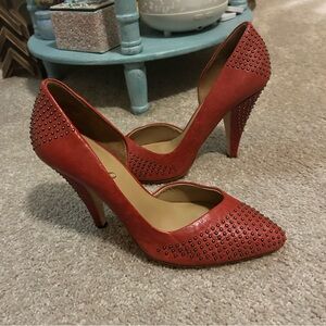 Boutique 9 "Darcy" studded D'Orsay pumps heels in a coral/red Size 7.5